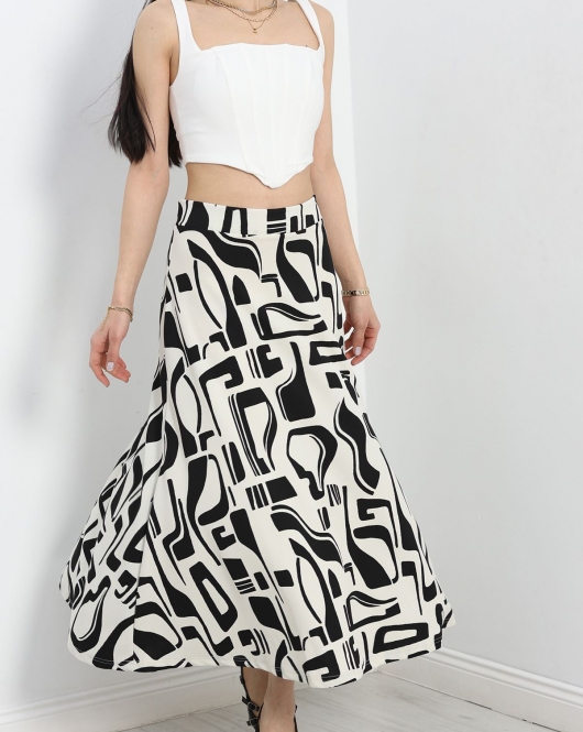 Krep Kumaş Desenli Etek Zebra - 20565.1355.