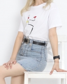 Baskılı Crop Tişört Beyaz - 16486.1567.