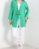 Kuşaklı Keten Kimono Yeşil - 1041.1247.