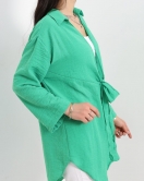 Kuşaklı Keten Kimono Yeşil - 1041.1247.