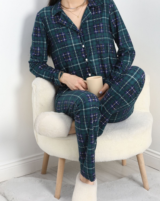 Düğmeli Süet Pijama Takımı Zümrütekose - 50135.919.