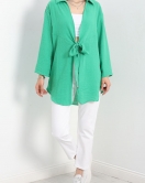 Kuşaklı Keten Kimono Yeşil - 1041.1247.