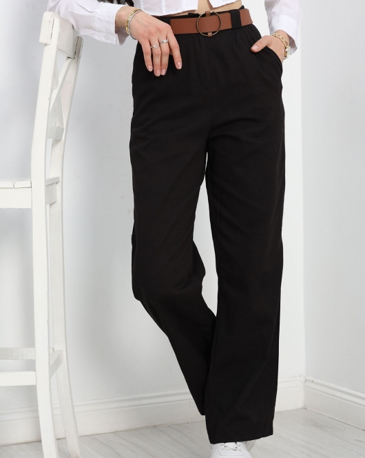 Kemerli Gabardin Pantolon Siyah - 304.1247.