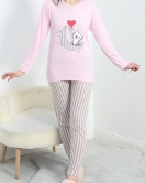 Desenli Poliviskon Pijama Takımı Pembegri - 40239.1902.