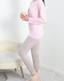 Desenli Poliviskon Pijama Takımı Pembegri - 40239.1902.