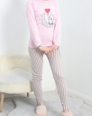 Desenli Poliviskon Pijama Takımı Pembegri - 40239.1902.