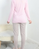 Desenli Poliviskon Pijama Takımı Pembegri - 40239.1902.