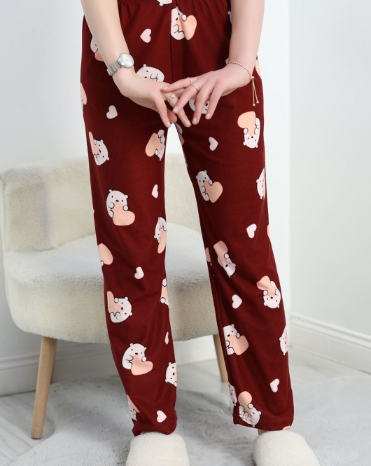 Desenli Süet Pijama Altı Bordosomon - 50176.1953.