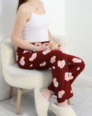 Desenli Süet Pijama Altı Bordosomon - 50176.1953.