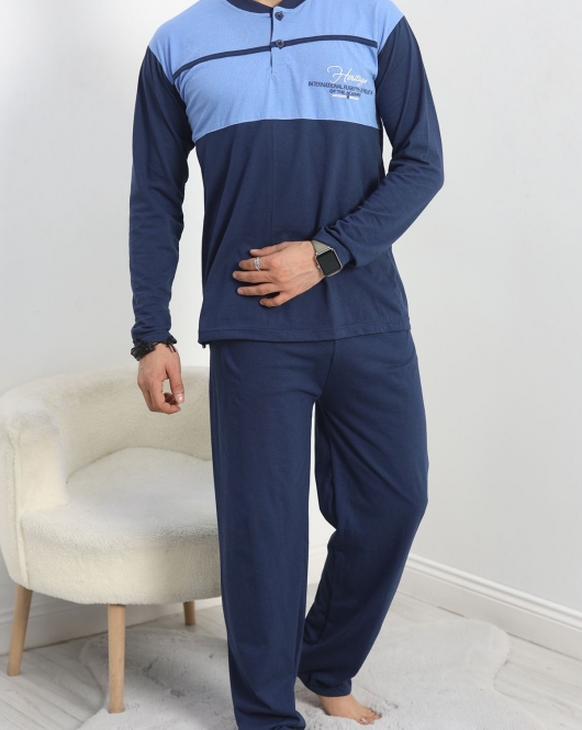 Düğmeli Yaka Erkek Pijama Takımı Lacimavi - 40279.1838.
