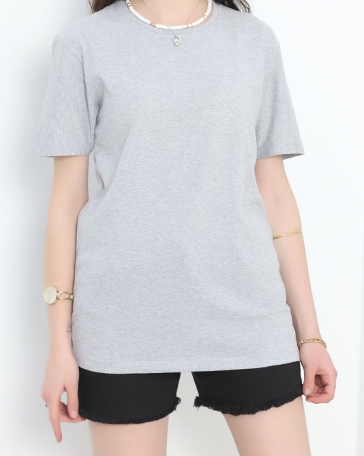 Unisex Bisiklet Yaka Tişört Gri - 17384.1778.