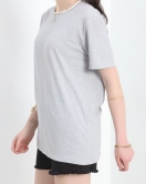 Unisex Bisiklet Yaka Tişört Gri - 17384.1778.