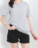 Unisex Bisiklet Yaka Tişört Gri - 17384.1778.