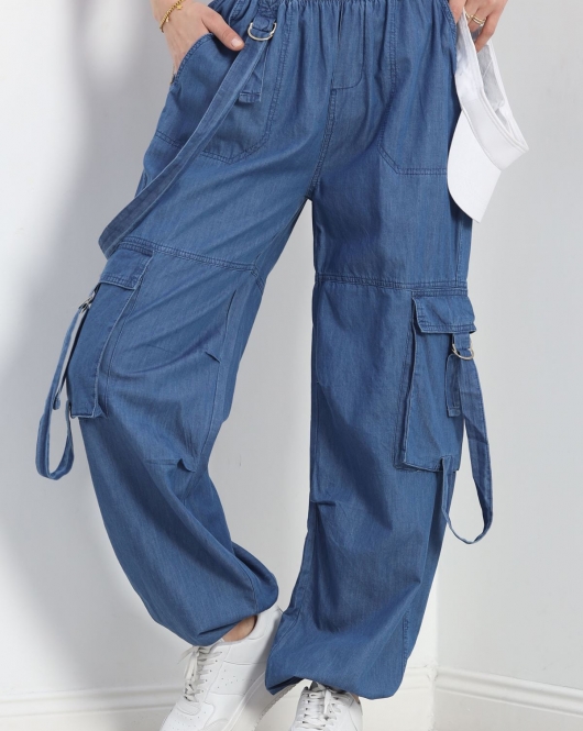 Kargo Cepli Palazzo Kot Pantolon Açıkmavi - 60060.1946.