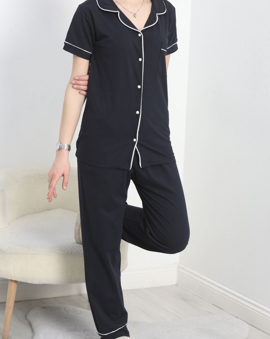 Düğmeli Süprem Pijama Takımı Koyulaci - 30320.1048.