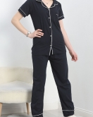 Düğmeli Süprem Pijama Takımı Koyulaci - 30320.1048.