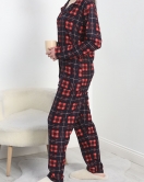 Düğmeli Süet Pijama Takımı Lacivertkırmızı - 30244.1050.