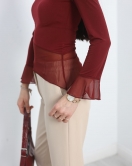Tül Geçişli Bluz Bordo - 40321.1918.