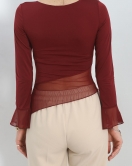 Tül Geçişli Bluz Bordo - 40321.1918.