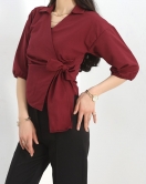 Gömlek Yaka Yandan Bağlamalı Bluz Bordo - 40355.1594.