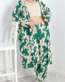 Desenli Kimono Takım Yeşilbej - 19767.1247.