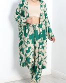 Desenli Kimono Takım Yeşilbej - 19767.1247.