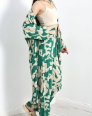 Desenli Kimono Takım Yeşilbej - 19767.1247.