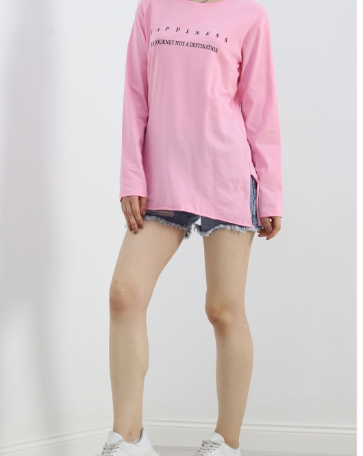 Yan Yırtmaçlı Baskılı Tunik Pembe - 20396.1778.