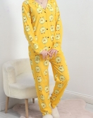 Desenli Düğmeli Pijama Takımı Sarı - 40326.1928.