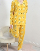 Desenli Düğmeli Pijama Takımı Sarı - 40326.1928.