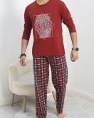 Baskılı Erkek Pijama Takımı Bordo - 40282.1838.