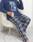 Baskılı Erkek Pijama Takımı Lacivert - 40293.1838.