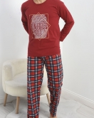 Baskılı Erkek Pijama Takımı Bordo - 40282.1838.