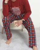 Baskılı Erkek Pijama Takımı Bordo - 40282.1838.