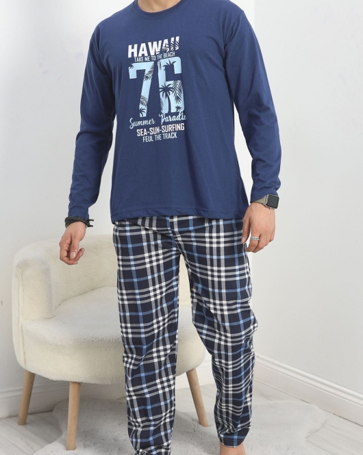 Baskılı Erkek Pijama Takımı Lacivert - 40293.1838.
