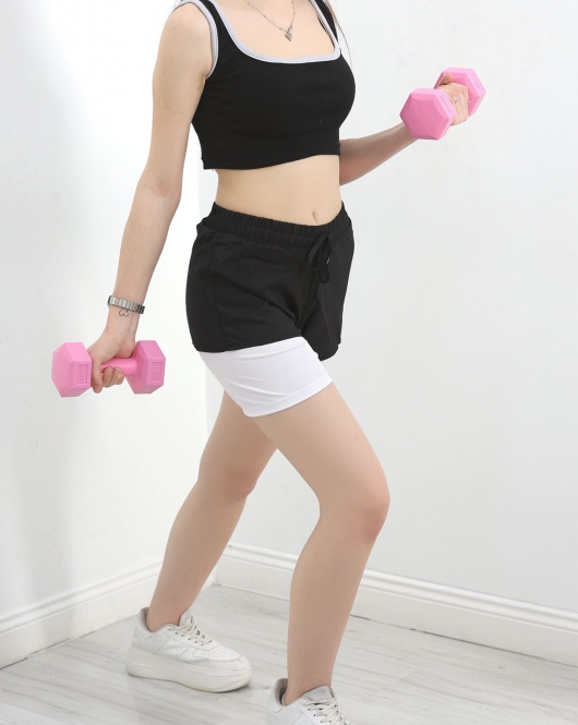 İçi Taytlı Spor Şort Siyahbeyaz - 40426.1967.