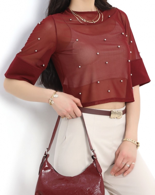 İnci Detaylı Bluz Bordo - 40423.751.