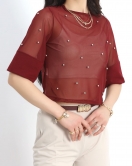 İnci Detaylı Bluz Bordo - 40423.751.