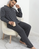 Nakışlı Erkek Pijama Takımı Antrasit - 40340.1961.