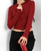 Kapşonlu Parmak Geçmeli Body Bordo - 40271.1748.