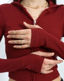 Kapşonlu Parmak Geçmeli Body Bordo - 40271.1748.