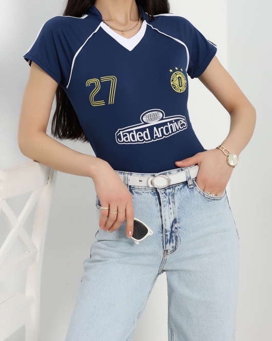 Baskı Detaylı Crop Body İndigo - 40416.1856.