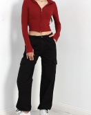 Kapşonlu Parmak Geçmeli Body Bordo - 40271.1748.