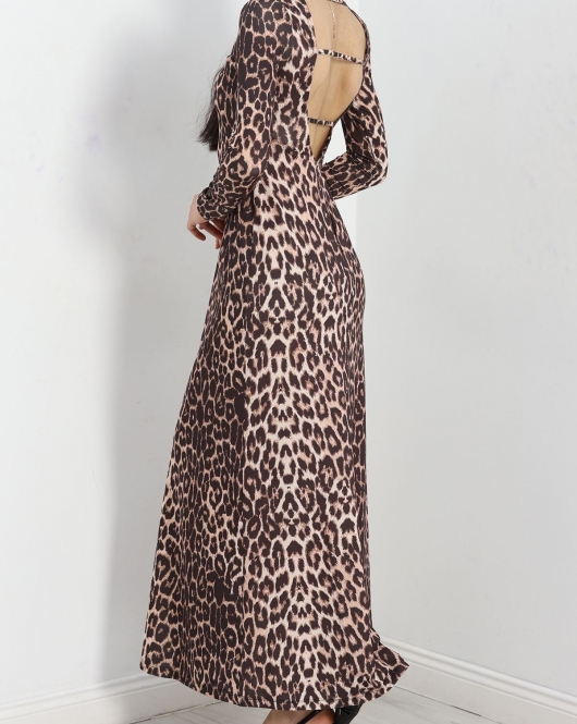 Sırt Dekolteli Elbise Leopar - 40434.1966.