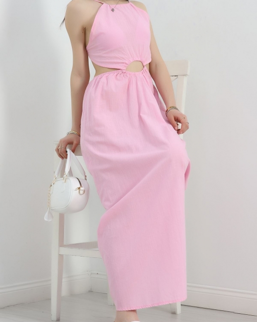 İnce Askılı Bel Detaylı Elbise Pembe - 40451.1966.