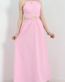 İnce Askılı Bel Detaylı Elbise Pembe - 40451.1966.