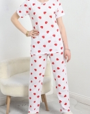 Kısa Kollu Süprem Pijama Takımı Beyazkırmızı - 40458.1048.