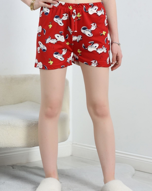 Desenli Milan Kumaş Pijama Şort Bordobeyaz - 60241.1878.