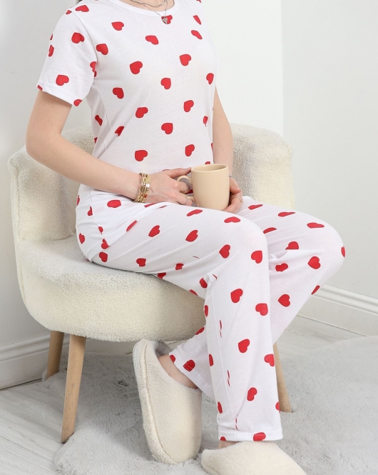 Kısa Kollu Süprem Pijama Takımı Beyazkırmızı - 40458.1048.