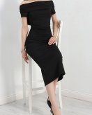 Madonna Yaka Drapeli Elbise Siyah - 40453.1594.